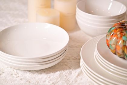Dandilion Bone China Dinnerware Set, 16 Pieces, Service For 4, Plates, Dishes, Bowls Set, Microwave And Dishwasher Safe, Ivory White With Radial (Option: Ivory White)