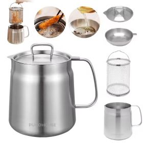 2L Stainless Steel Oil Filter Pot, With Fine Mesh Filter, Oil Storage Tank, Frying Basket (Option: Silver-2L)