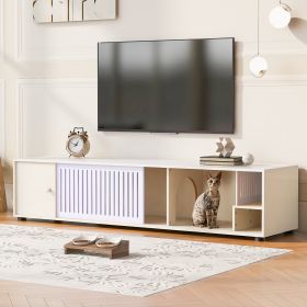 Modern Cream White TV Stand With Storage, Cat Litter Box Enclosure With Removable Sliding Door (Option: Cream White)
