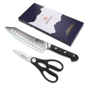 2Pcs Chef Knife Set Stainless Steel Kitchen Shears Scissor Cutlery Slicing Gift (Option: Black)