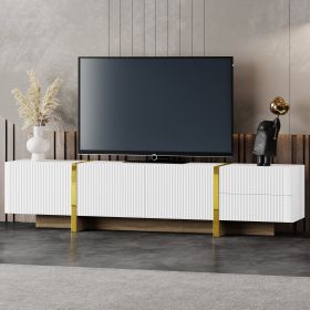 ON-TREND Luxury Fluted TV Stand For TVs Up To 80'', Modern Entertainment Center With Storage Cabinets & Drawers, Smooth Media Console With Golden (Option: White)